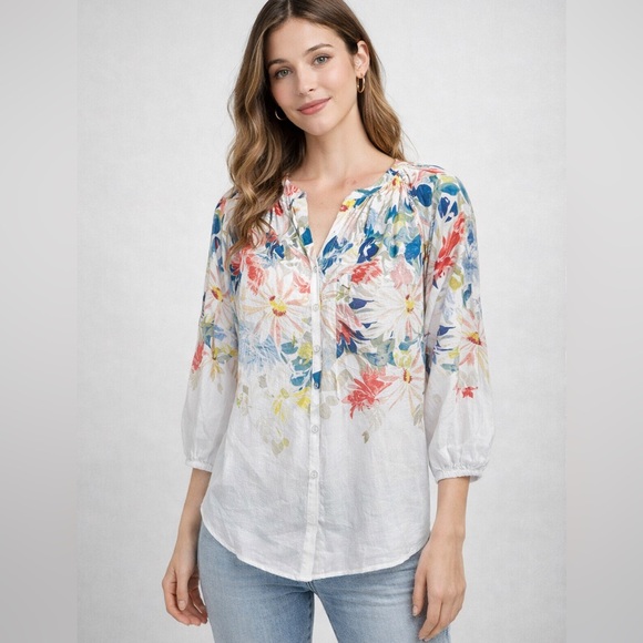 Vince Camuto Tops - Vince Camuto Summer Swirl Floral Blouse Ultra White Size S Women Boho Peasant